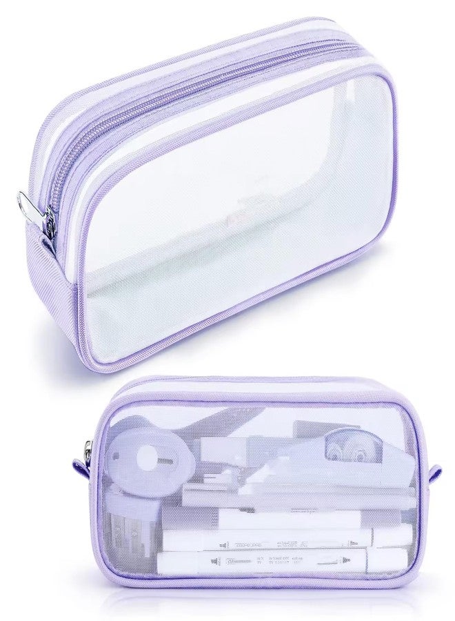 DROPOSALE Big Transparent Pencil Pouch with Zipper Simple Stationery Bag Aesthetic for School Teen Girl Boy Multi-Purpose Use for Office Men Women Pack of 1 (Purple) - Image 1